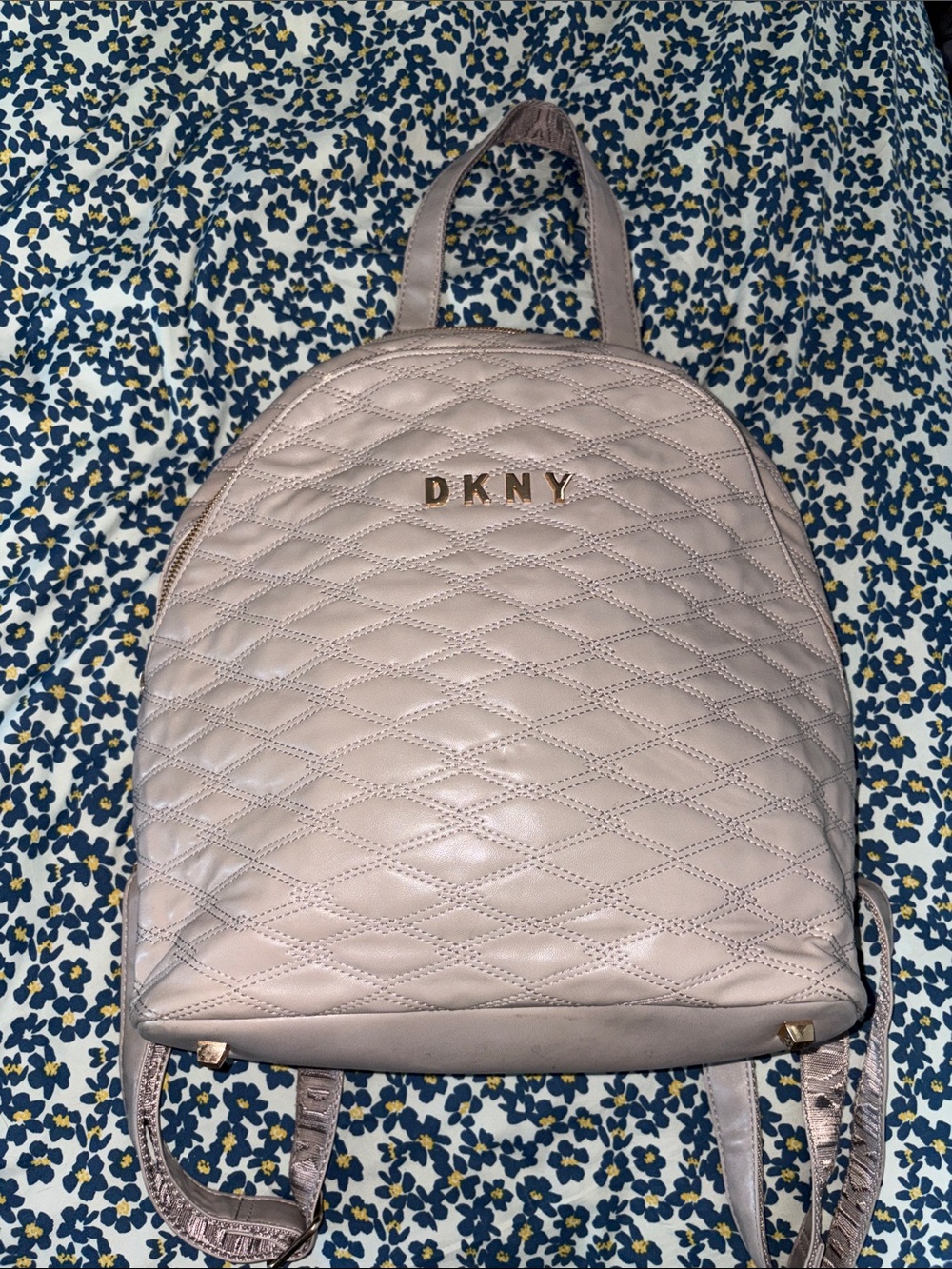 DKNY Quilted Grey Backpack with laptop sleeve and Gold Logo